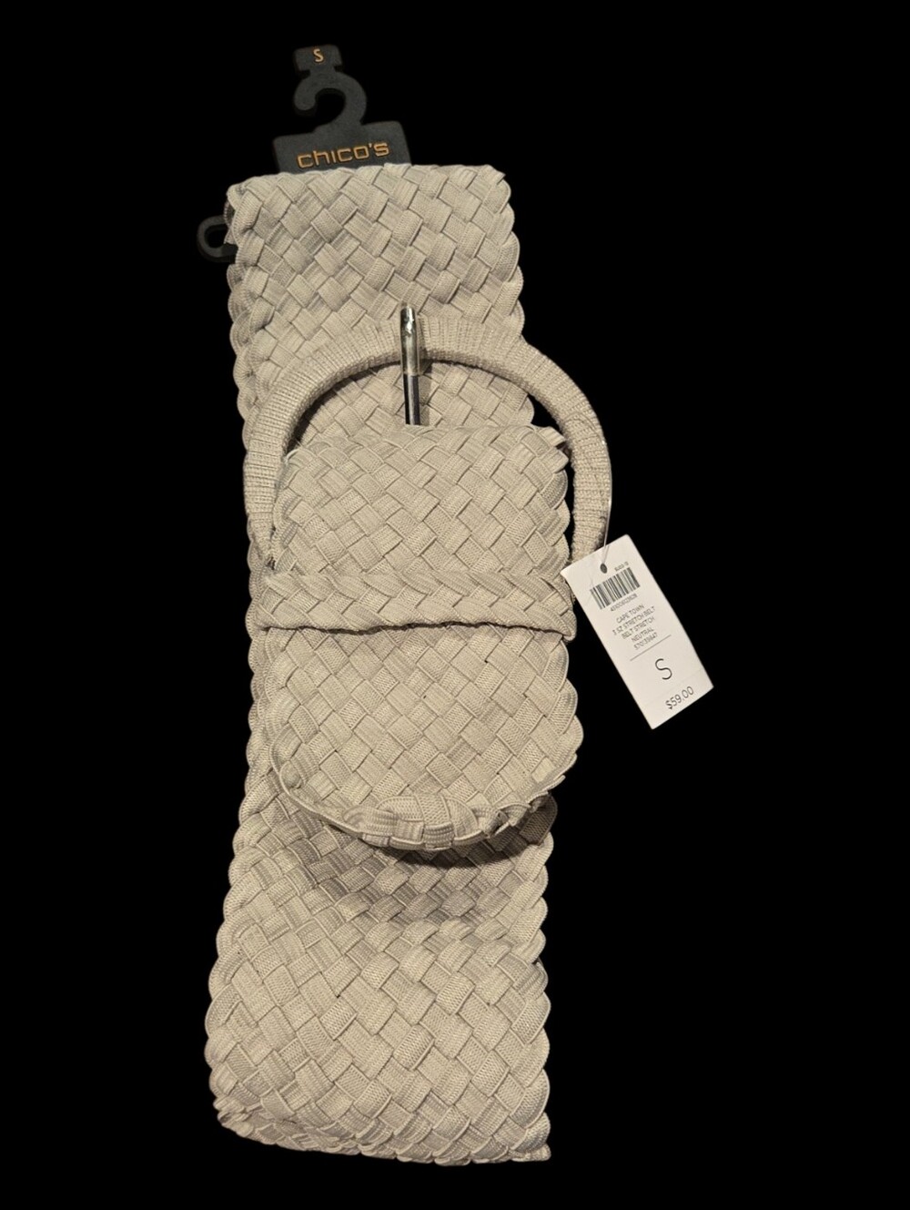 Chico's Light Grey Crochet Style Belt Sz S